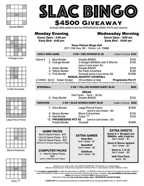 bingo hall schedule.